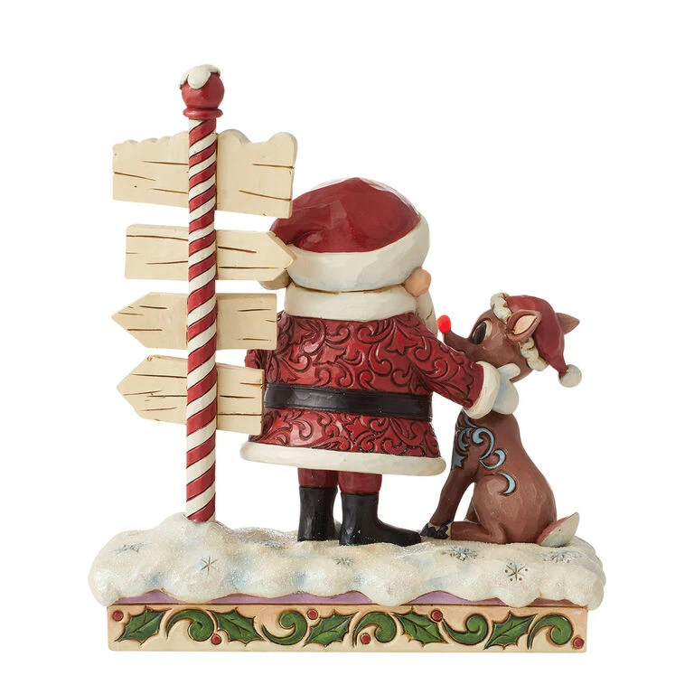 Enesco Jim Shore Rudolph, Santa And North Pole Sign Figurine, 7.68" - Image 2